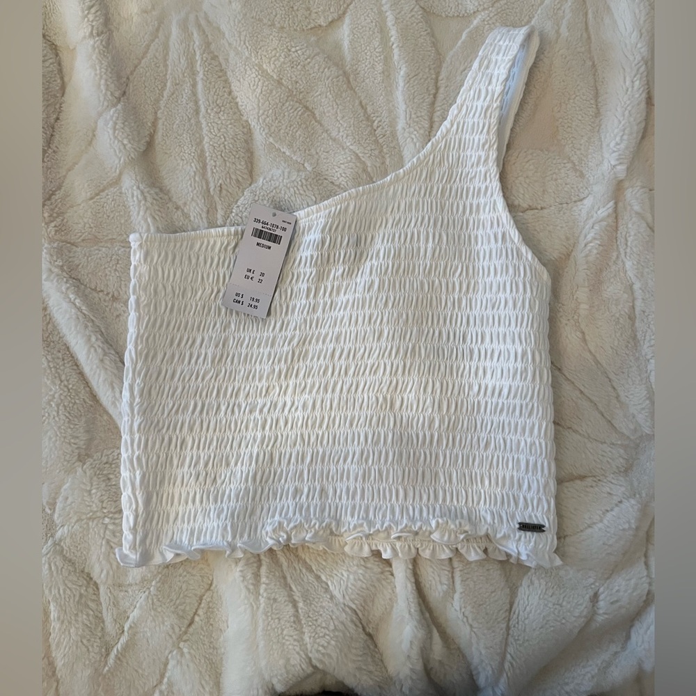 White smocked one shoulder Hollister tank